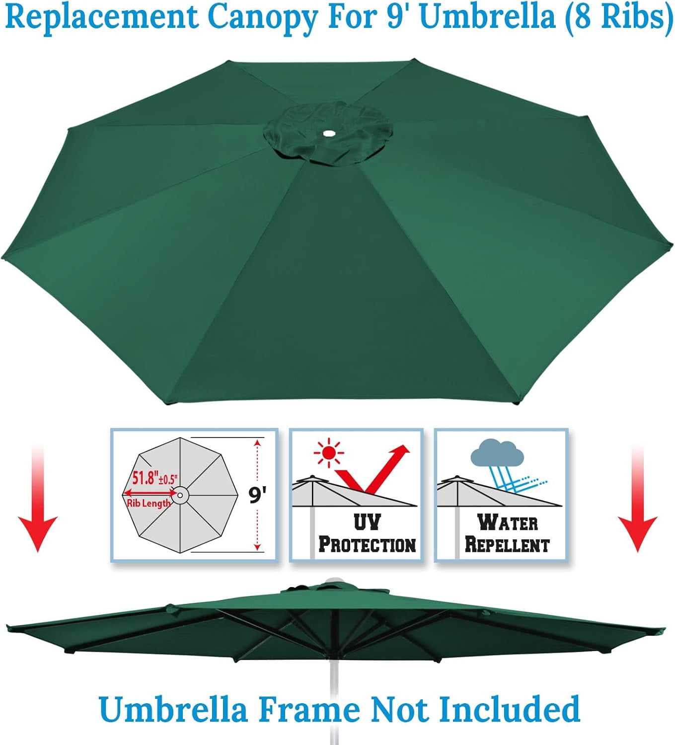 SOLAXO 9ft Umbrella Cover Only for 8 Rib Outdoor Patio Umbrella Replacement Canopy Top