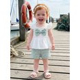 thumbnail image 4 of Loicainy Toddler Baby Girl Summer Clothes 6 12 18 24 Months 2T 3T 4T Casual Decorative Bow Smocked Flying Sleeve Tops and Flower Shorts 2 Pcs Outfits Set, 4 of 9
