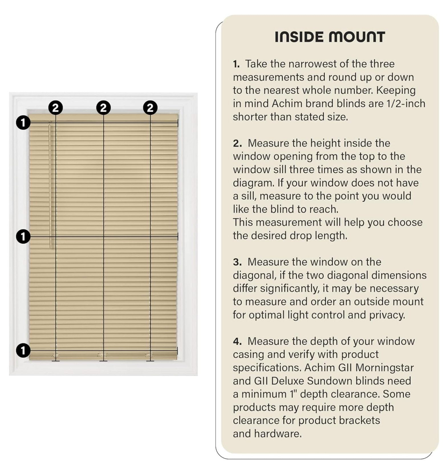 Cordless Room Darkening Mini Blind - 46 Inch Width, 64 Inch Length, 1" Slat Size - Alabaster - Cordless GII Deluxe Sundown Horizontal Windows Blinds for Interior by Achim Home Decor
