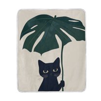 Yayeee Throw Blanket for Couch Soft Warm 60" x 80" Sofa Chair Bed Decoration, Black Cat Plants