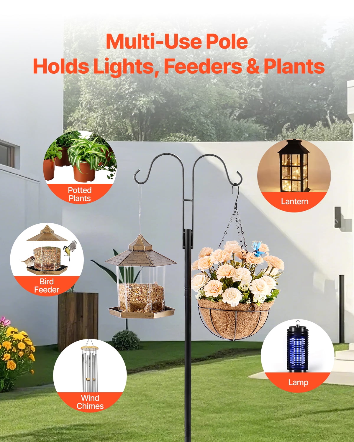 VEVOR Double Shepherds Hooks for Outdoor, 8 Pack 76 Inch Heavy Duty Bird Feeder Pole, 3/4 Inch Thick Garden Hooks for Hanging Hummingbird Feeder, Plant Baskets, Solar Light Lanterns,Wind Chimes