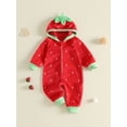thumbnail image 2 of RUINIXCW Toddler Baby Girl Strawberry Costume Halloween Long Sleeve Hooded Jumpsuit, 2 of 8