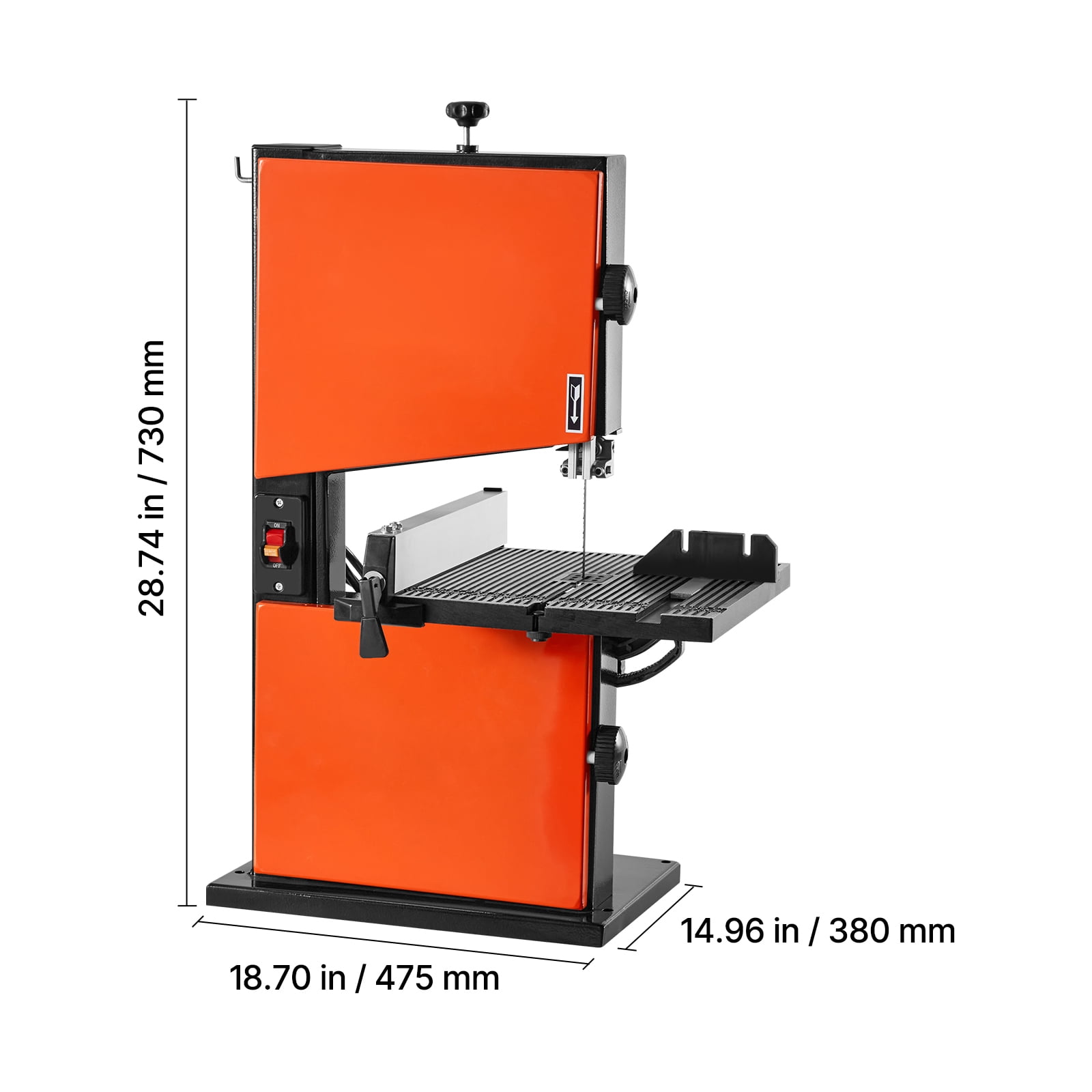 KFFKFF 9-Inch Band Saw for Woodworking, Benchtop Design with 1/2 HP Motor, 3.5-Inch Maximum Cutting Height, 11.8 x 11.8 in Durable Cast Aluminum Table, Adjustable 0-45° Tilt, Includes Miter Gauge