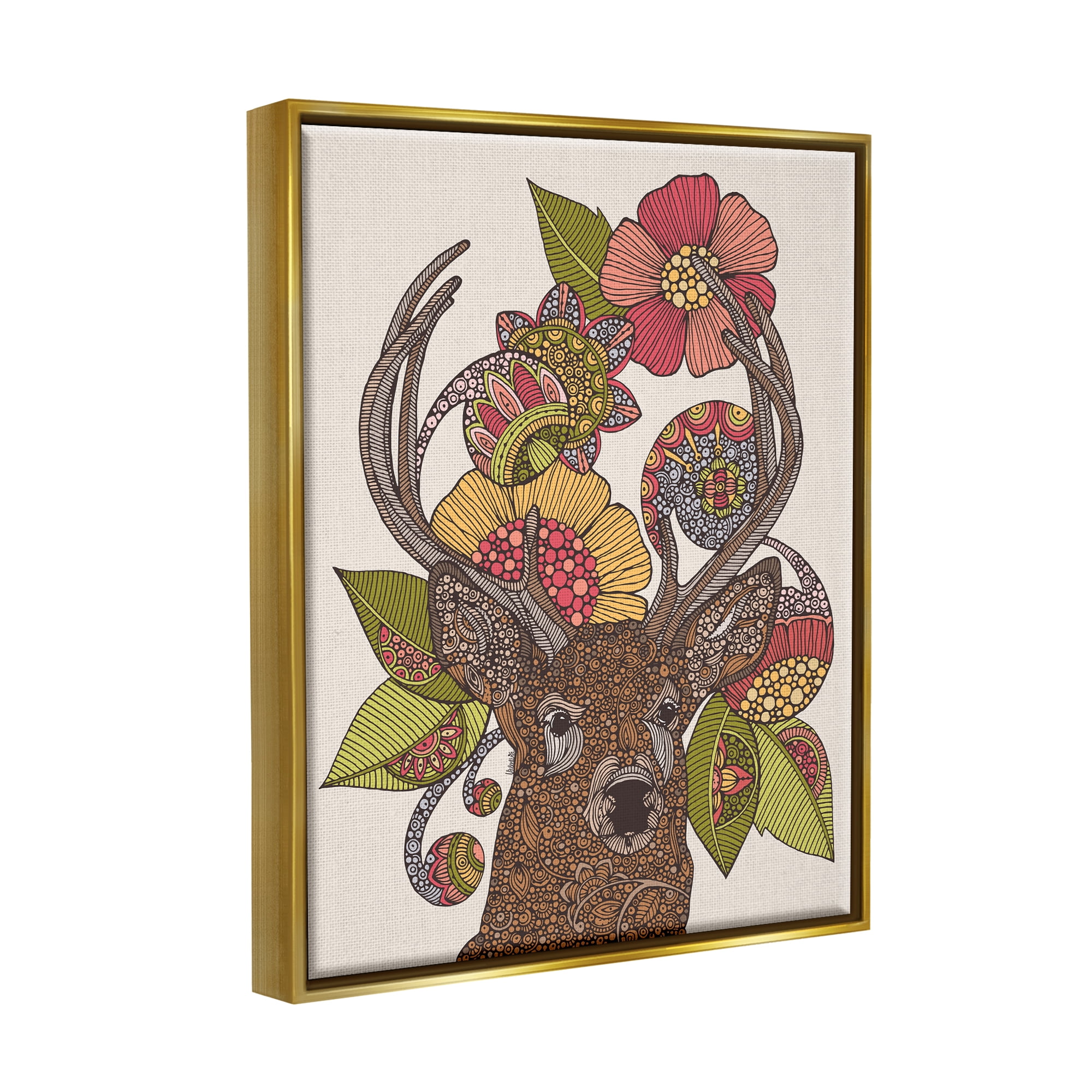 Stupell Industries Detailed Deer Wild Floral Blossoms Mandala Fractals Graphic Art Metallic Gold Floating Framed Canvas Print Wall Art, Design by Valentina Harper