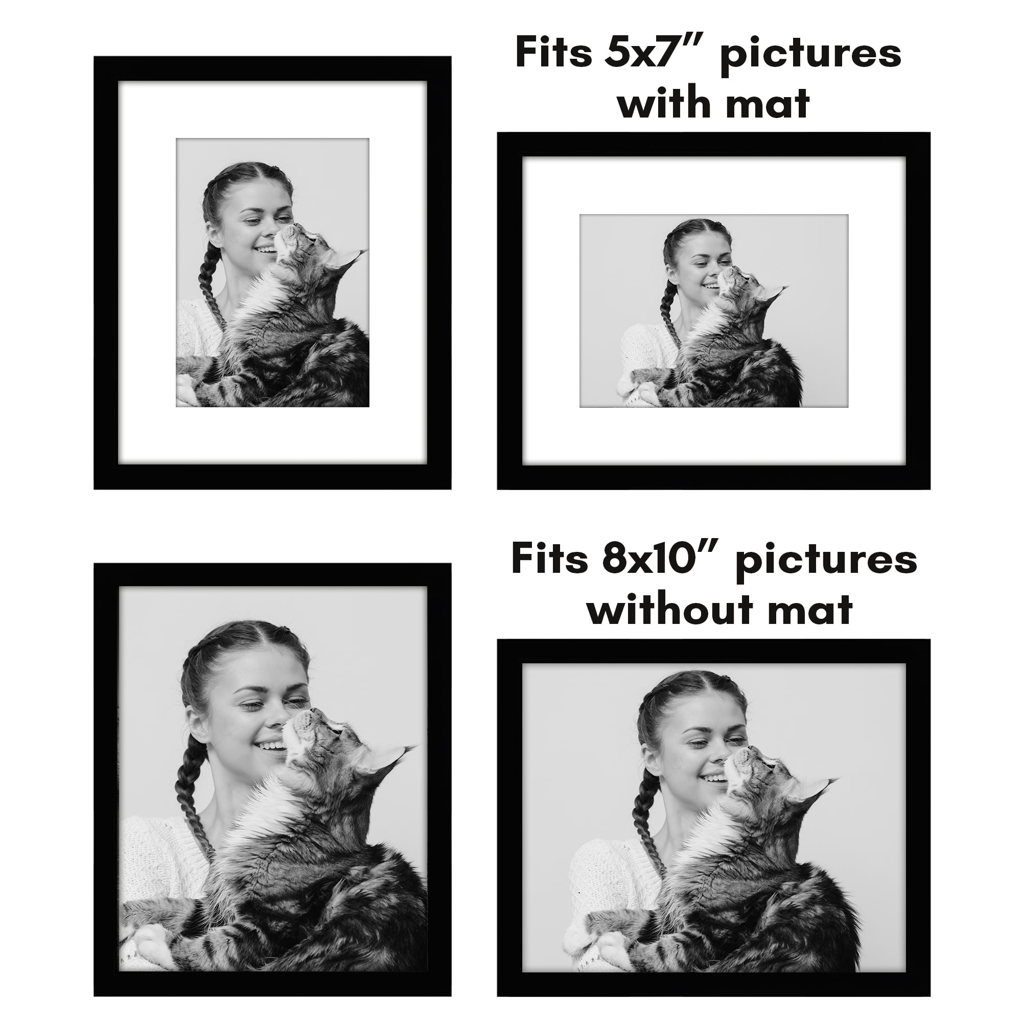 Americanflat 8x10 Picture Frame with Polished Plexiglass with 5x7 Mat 5 Pack Display Photo Galleria - Black