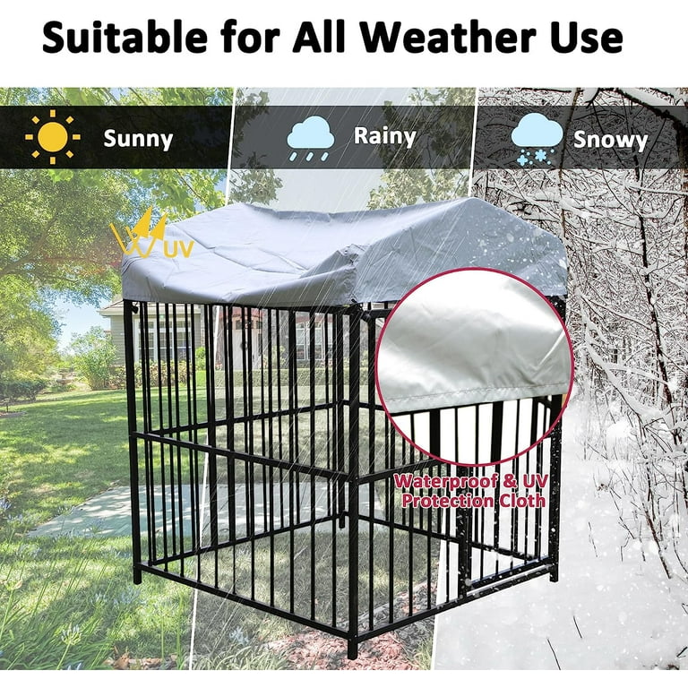 Large Wrought Iron Outdoor Dog Kennel Enclosures Easy to Assemble Heavy Duty Playpen Solid Dog Runs with Waterproof UV Resistant Cover and Secure Lock Black Walmart