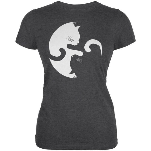 Yin Yang Cat Dark Heather Juniors Soft T-Shirt - 2X-Large