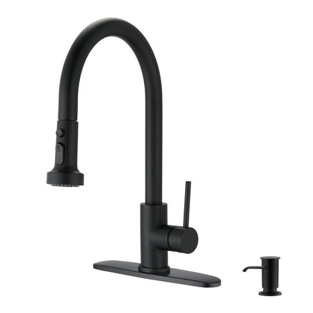 CoSoTower Stainless Steel Pull Down Kitchen Faucet with Soap Dispenser Matte Black