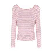 BSDJILFG Womens Striped Shirts Y2K Juniors Crop Top Long Sleeve Open Back Crewneck Fall Spring Lounge Tops 2026