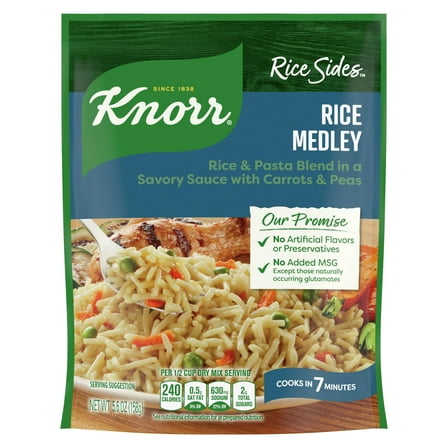 Knorr No Artificial Flavors Rice Medley Sides Carrots & Peas Cooks in 7 Minutes, 5.6 oz Shelf Stable