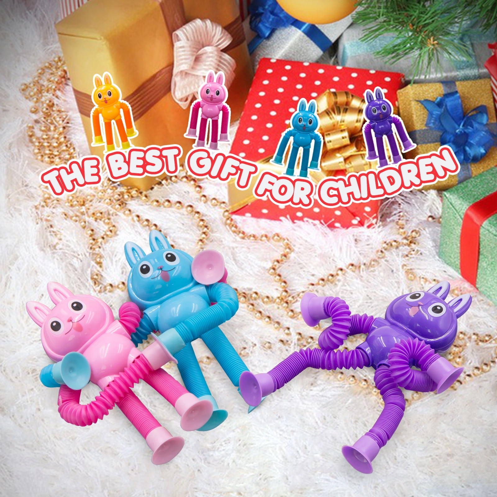 Pop Tubes Bunny Fidget Toys for Kids, 4 pack Fidget Sensory