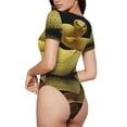 thumbnail image 2 of Saiise Motif Vipère à Lèvres Jaunes et Blanches, Grenouillère à Manches Courtes pour Femmes, Pyjama à Col Rond, Justaucorps Extensible avec Fermeture à Pression - Très Grand, 2 of 7
