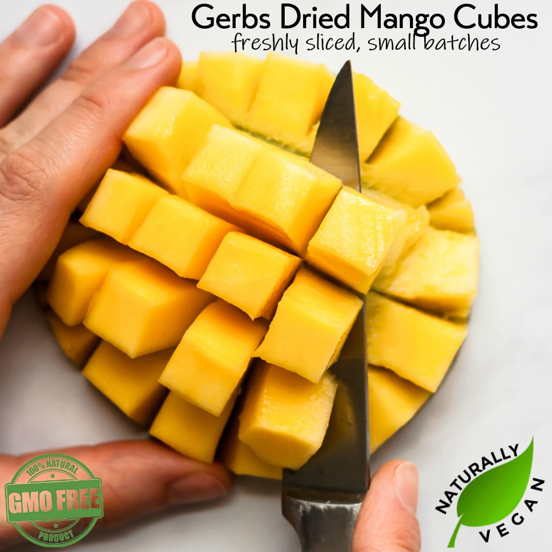 GERBS Dried Mango Cubes 2 lbs | Freshly Dehydrated Resealable Bulk Bag | Top Food Allergy Free | Sulfur Dioxide Free Diced Mangoes | Gluten & Peanut Free
