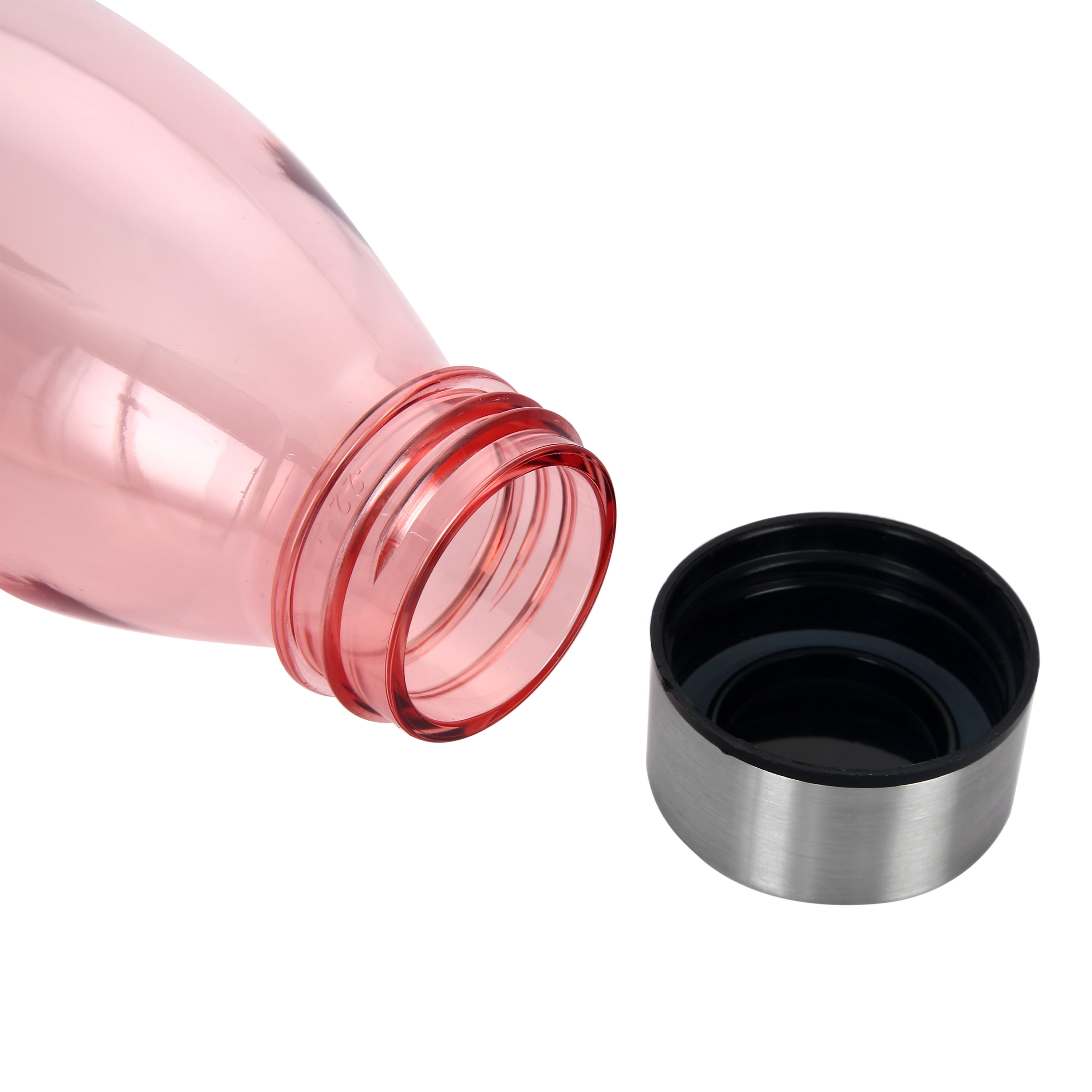 Mainstays 22 oz Plastic Water Bottle with Stainless Steel Base and Cap, Pink