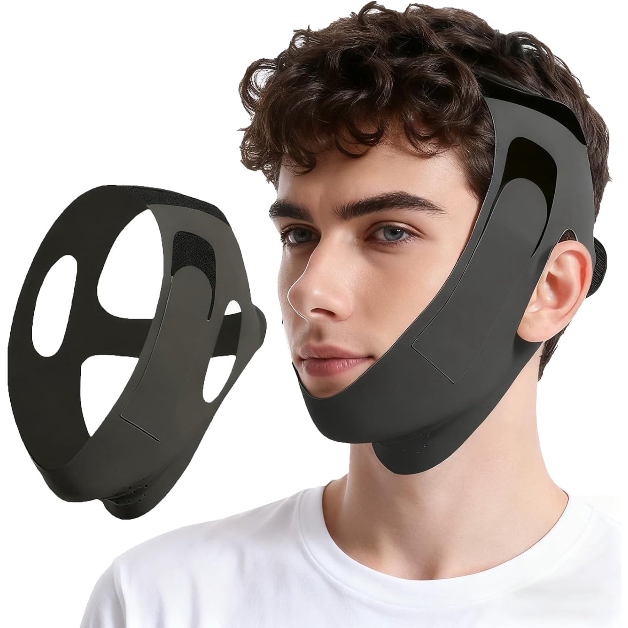 Anti Snore Chin Strap for CPAP Users Chin Strap for Sleeping Anti Snoring Devices Snore Stopper for Men Women High Elasticity Traceless Breathable Reusable Stop Snoring Solution,Black