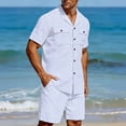 thumbnail image 2 of Mrmaere Men's Collared Button Down Shirt and Shorts Set Short Sleeve 2 Piece Open Front for Beach Travel White XL, 2 of 9