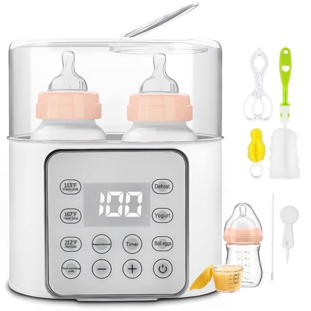 Baby Bottle Warmer, 9-in-1 Fast Milk Heating, Food Heating & Defrosting, 2 Bottle Breastmilk or Formula Warmer with Timer