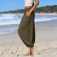 thumbnail image 6 of DeHolifer Harem Pants for Women Cropped Lantern Capris Elastic Waist Loose Trousers Wide Leg Casual Yoga Hippie Pants Army Green XL, 6 of 6