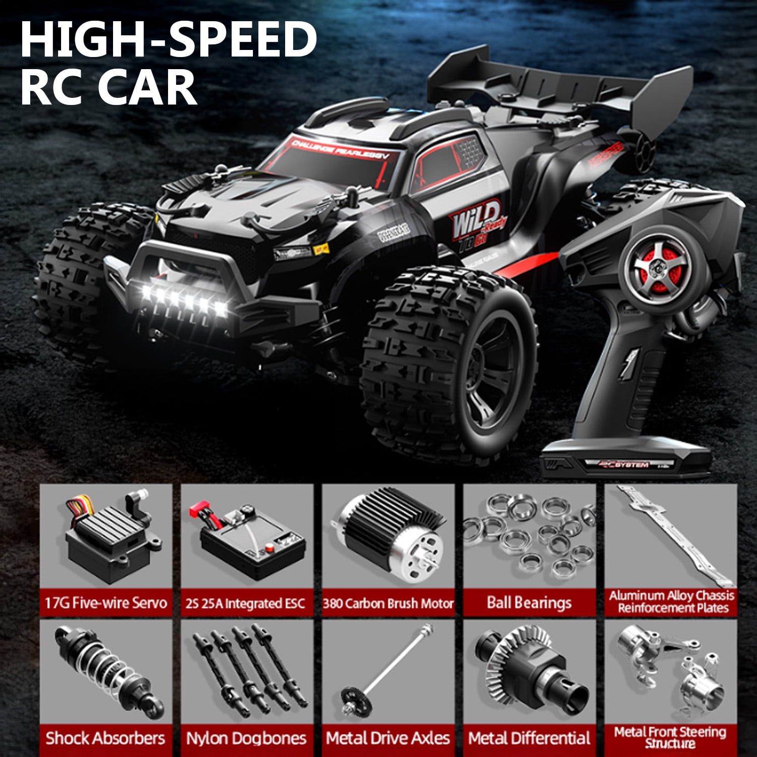 Absoke 1/16 RC Offroad Truck - Durable Beginner RC Car, High Speed 40 Km/h, Remote Control Monster Truck with 2 Rechargeable 7.4V 1500 mAh Batteries,Gifts for Adult and Boys