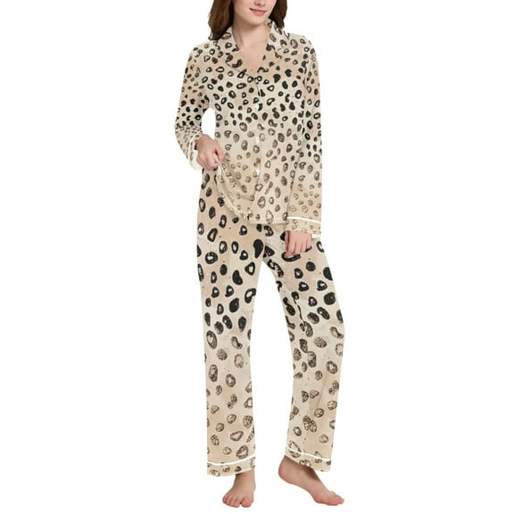 joogoo Pajamas Set for Women Plain Cheetah Glitter Print Long Sleeve Pjs Loungewear L