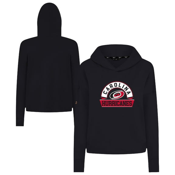 Women's Levelwear Black Carolina Hurricanes Sweet Banner Arch Tri-Blend Cropped Pullover Hoodie
