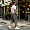 thumbnail image 6 of Hearthz Men’s Cargo Shorts Wide Leg Men's Capri Pants Basketball Running Workout Casual 3/4 Capri Shorts Gingham Plaid Men's Cargo Pants, 6 of 7