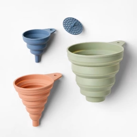 4pc Silicone Collapsible Funnel Set - Multicolored Kitchen & Cooking Funnels, Dishwasher-Safe, 5.59" Height