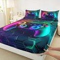thumbnail image 3 of Homewish Cartoon Cyan Gamepad Queen Sheet Sets, Fashion Graffiti Watercolor Flat Sheet, Teens Kids Boys Girls Queen Fitted Sheet, Super Cozy Room Decor, 4-Piece, 3 of 7