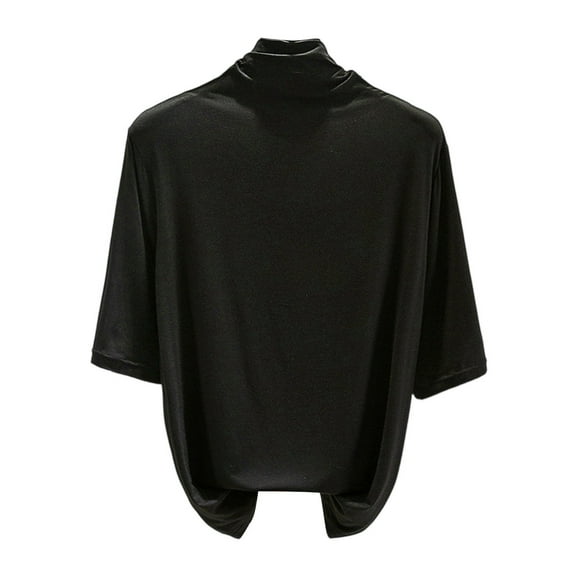 ADSSDQ Short Sleeve Shirts for Women Summer Fashion 2025 Turtleneck Shirts Women Casual Solid Loose Comfy Going Out Tops Black L