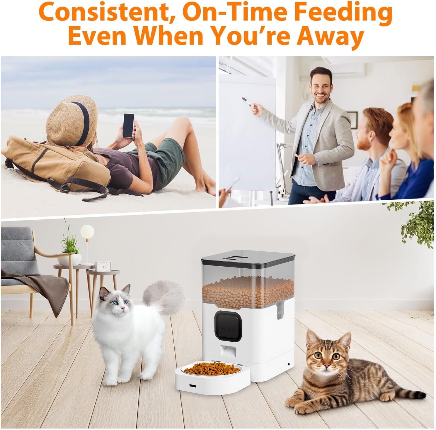 BN-LINK Automatic Cat Feeder 4L WIFI, 2.4G WiFi Timed Pet Feeder Cat Food Dispenser, 4L Automatic Cat Food Dispenser for Small Pets Indoor, White