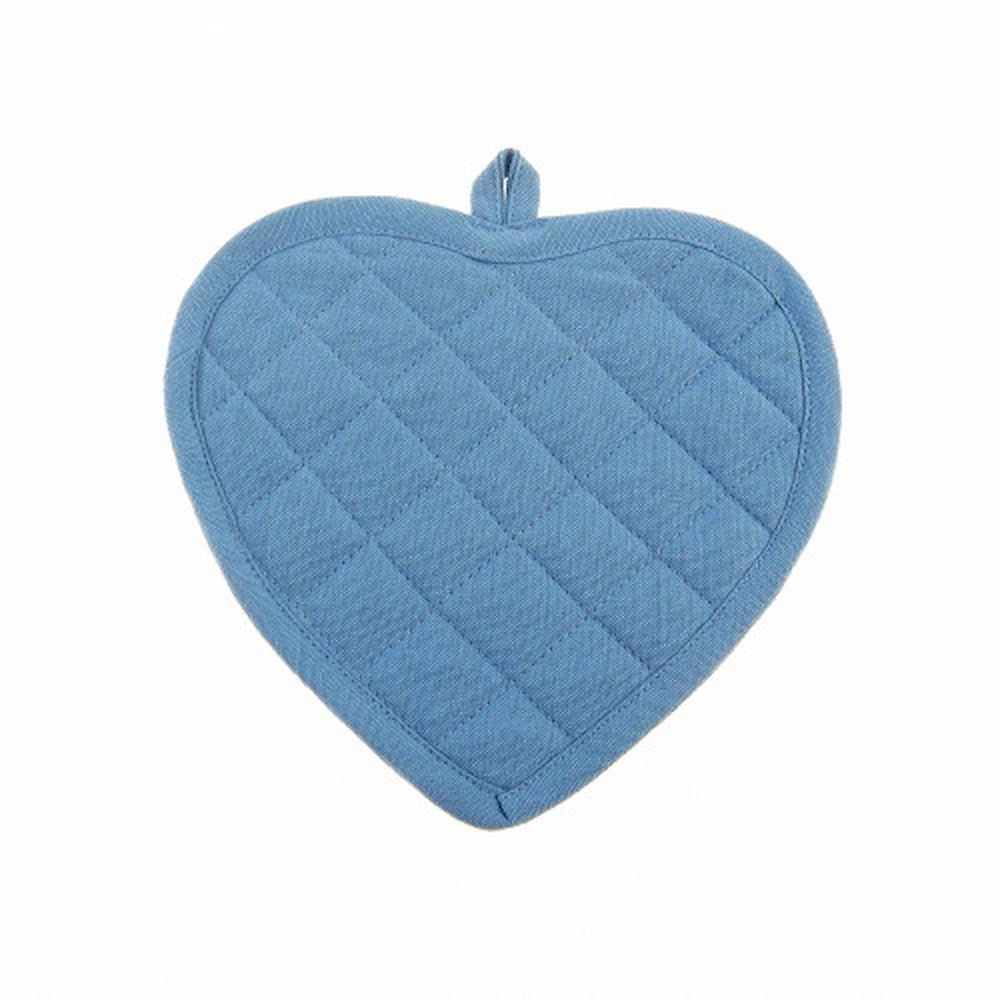 Set Of 2 Cotton Heart Shaped Blue Pot Holders