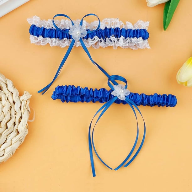 Ligas blancas para novia (2 piezas), liga de boda para novia, liga de encaje elástica, conjunto de liga de boda para novia, correa de media de encaje