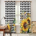 thumbnail image 4 of Sunflower Plaid Kitchen Curtains 96 Inch Length, Black White Checkered Yellow Floral Grommet Top Bedroom Living Room Curtains, Light Filtering Cafe Curtain Drapes 2 Panels Set 104''x96'', 4 of 9