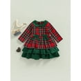 thumbnail image 2 of Toddler Baby Girl Christmas Dress Outfit Buffalo Plaid Ruffle Dress with Bow Princess Party Holiday Xmas Dress, 2 of 7