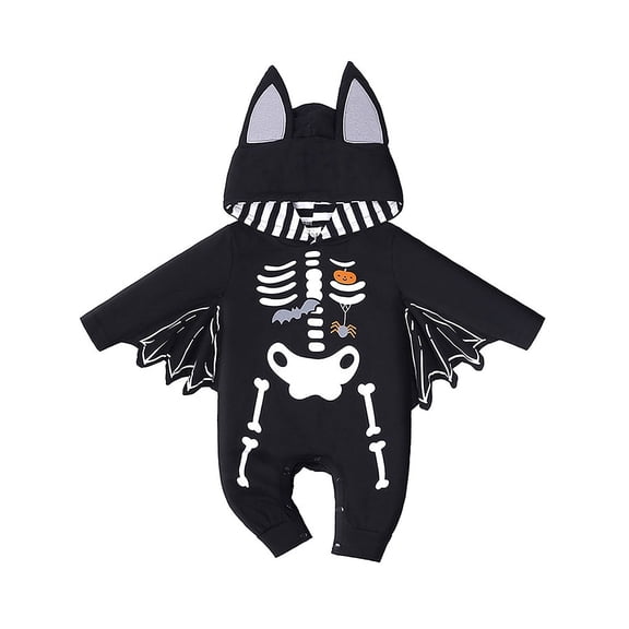 WIBACKER 0-18M Skeleton Bat Halloween Costumes for Newborn Baby Boy, Cosplay Hoodie Romper for Infant Girls