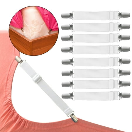 In Your Place Furniture TSV 4/8Pcs Elastic Bed Sheet Straps Suspenders Adjustable Bed Corner Holder Fasteners Grippers Straps to Keep Your Sheet in Place and Neat ()