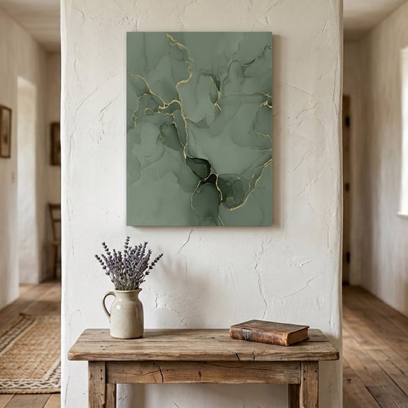 Ships Next Day Canvas Wall Art 11"x14", Sage Green Marble Wood Framed Canvas Print Painting, Modern Abstract Art Ink Painting Ready to Hang Small Picture Wall Decor for Home Bathroom Bedroom Hallway