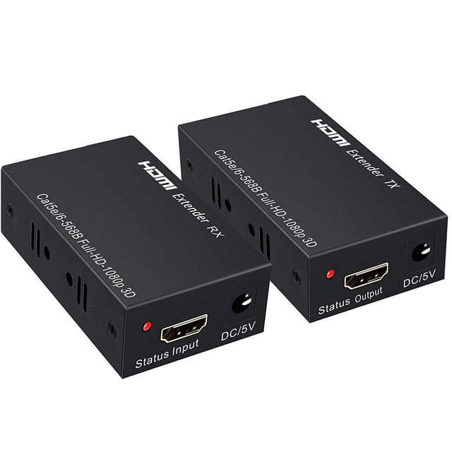Convertidor HDMI sobre Ethernet SatelliteSale RJ45 CAT 5E / 6 hasta 196 pies Adaptador negro PVC