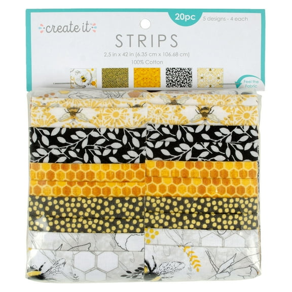 Create It 2.5"x42" Cotton Bee Precut Strips, Multicolor 20 Piece