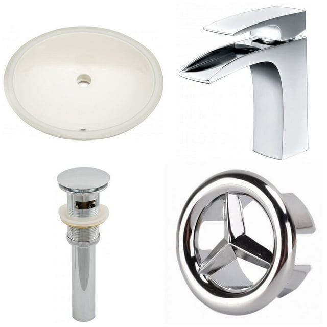 19.5-in. W CUPC Oval Bathroom Undermount Sink Set In Biscuit - Chrome Hardware - Overflow Drain Incl. AI-26005