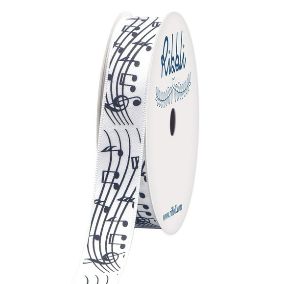 Ribbli Ruban de Notes Musicales en Satin, 5/8 Pouce x 10 Yards, Blanc/noir, pour Emballage Cadeau, Décoration de Fête, Tous Artisanat et Couture