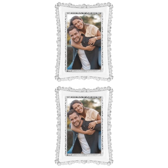 Unique Bargains Luxury Picture Frame Retro Plated Photo Frames Vertically or Horizontally Silver -2Pcs 4x6