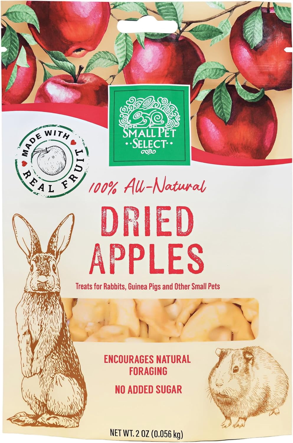 Small Pet Select - Dried Apples, a Natural Treat for Rabbits, Guinea Pigs, Chinchillas, Gerbils, Hamsters, Mice, and Rats, 2oz