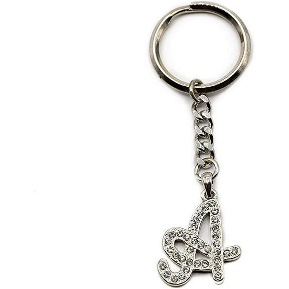 Chrome Plated Letter A Keychain Ring With Swarovski Crystals, Alphabetic Fisrt Letter Name Keychain