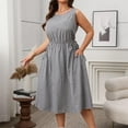 thumbnail image 6 of SMihono Women's Plus Size Sleeveless Striped Casual Dress, Ruched Crewneck Cinched Waist Summer Trendy Dresses with Pockets Gray XXXL, 6 of 9