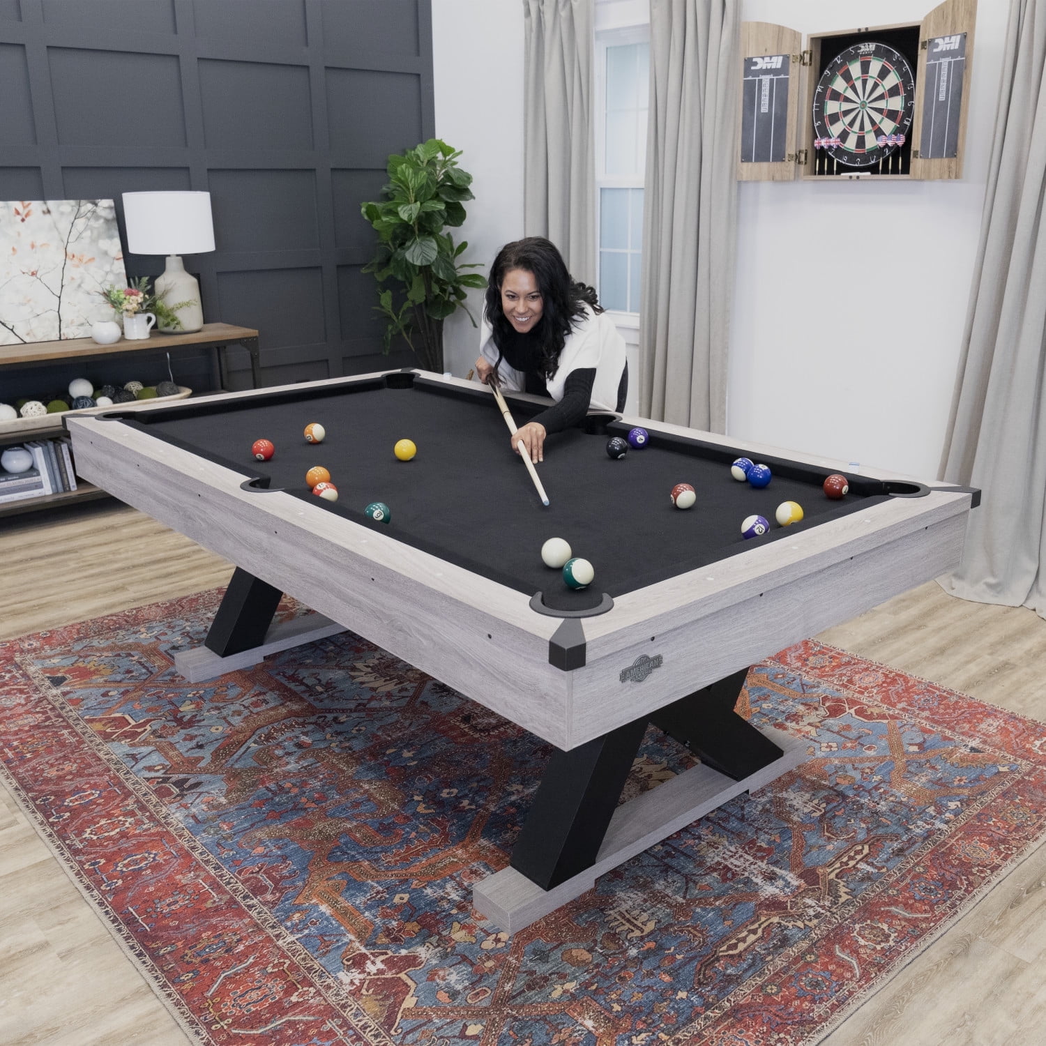 American Legend Kirkwood 90 Billiard Table with Rustic Finish, K-Shaped Legs and Black Cloth