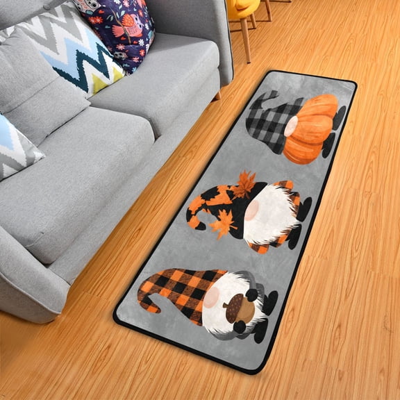 Three Gnomes with Plaid Hats Thanksgiving Long Floor Mat Runner Rug Area Rug Carpet Water Absorbent Non-Slip 72" x 24"