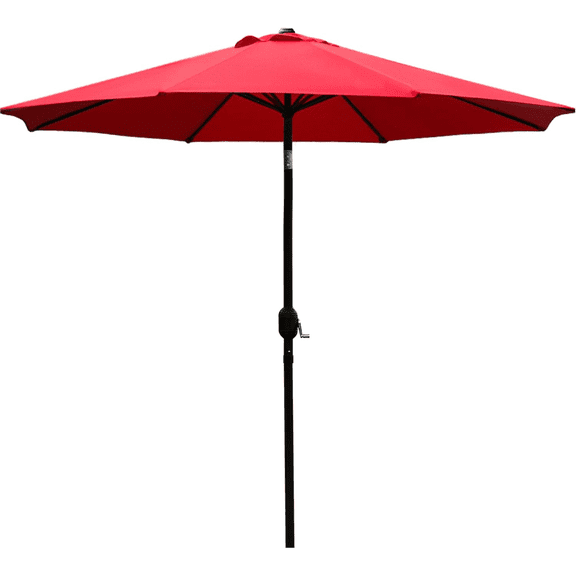 LiteHaven 9ft Red Patio Umbrella, Outdoor Table Market Umbrella with 8 Sturdy Ribs for Garden, Backyard, Poolside