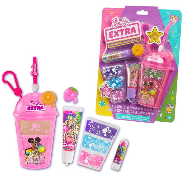 Barbie Extra Smoothie Makeup Set, 13-piece Kids Pretend Play Makeup Set ...