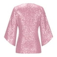 thumbnail image 3 of SNKSDGM Women's Plus Casual Easter Shirts Summer Tops Trendy Floral Womens Sequin Tops 3/4 Sleeve Glitter Sparkly Party Blouse V Neck Dressy Tops for Evening Party Casual Tops for Women Summer, 3 of 4
